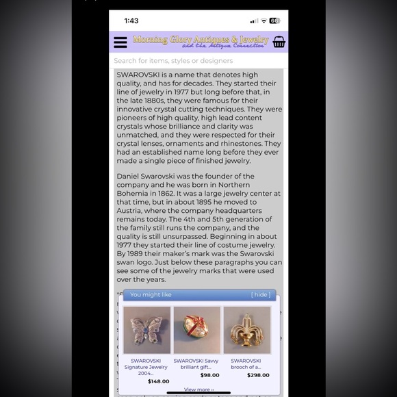 Swarovski snail shell  swan stamped brooch and earring set - Picture 8 of 8